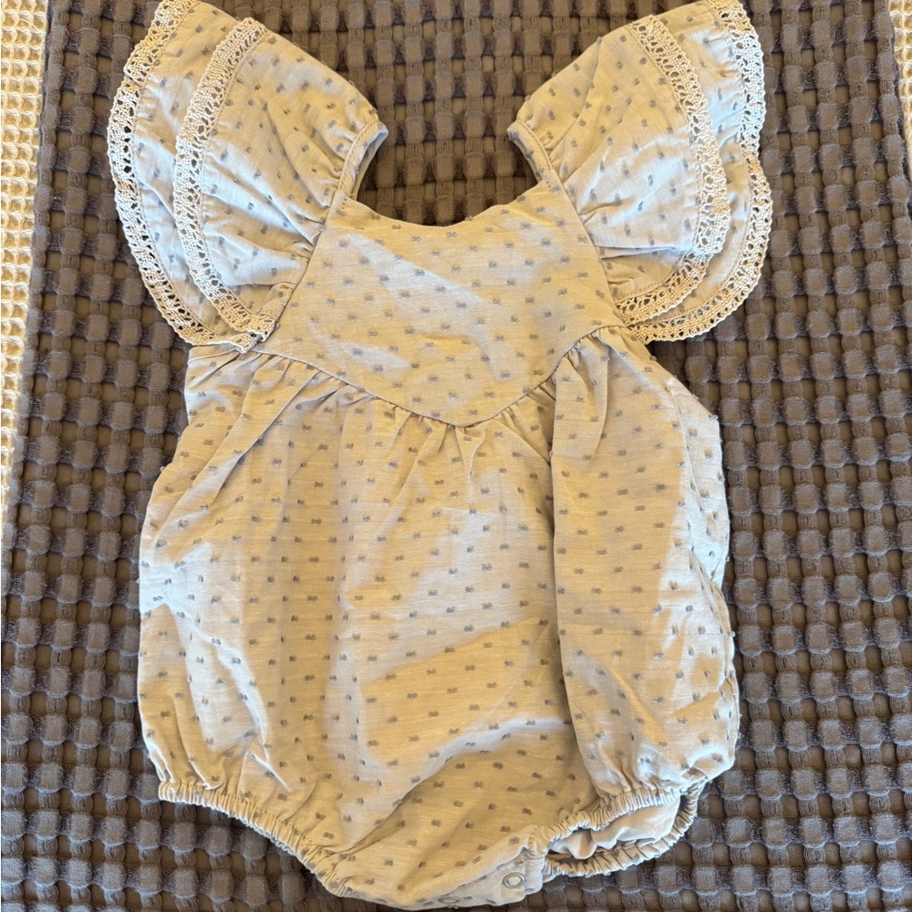 Adorable Blue Baby Romper with Lace Sleeves